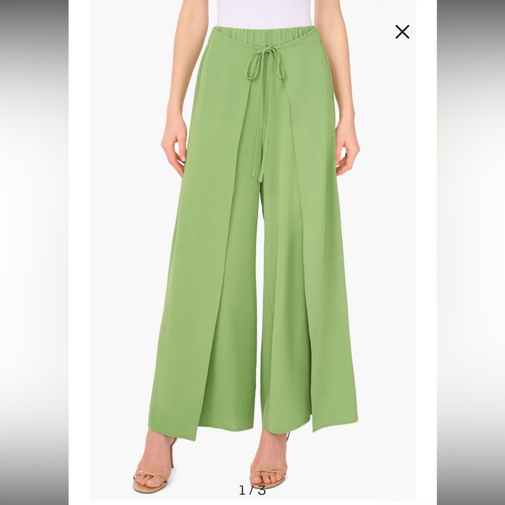 CeCe Light Green Wide-Leg Pants